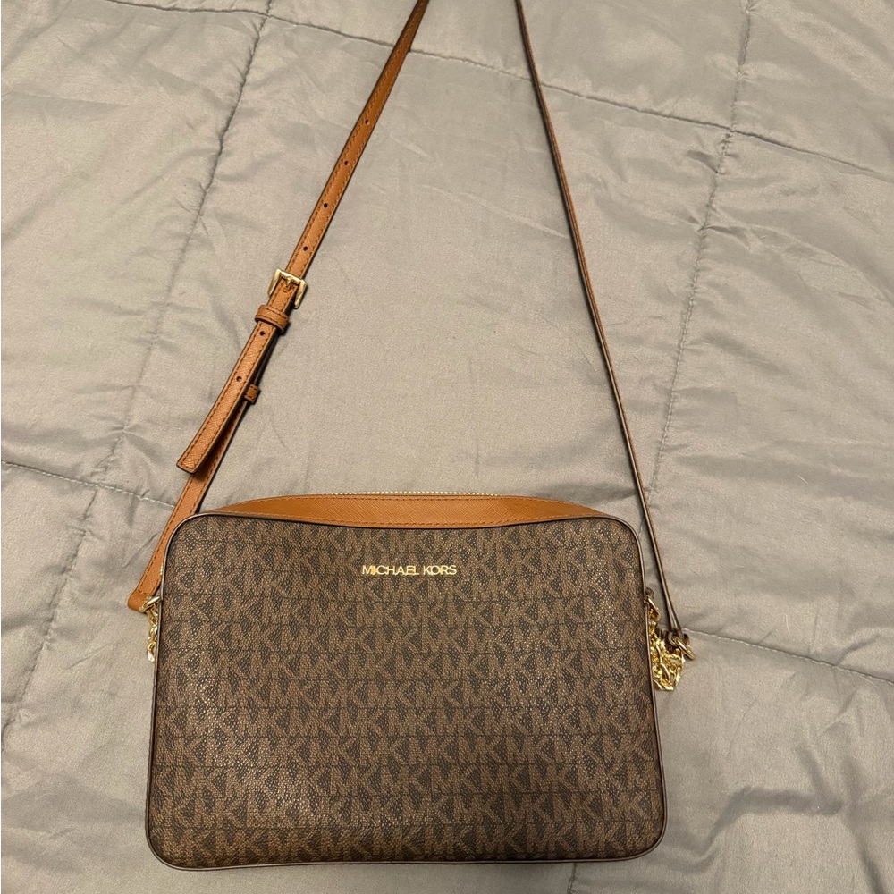 Michael Kors Signature Brown and Tan Crossbody Bag